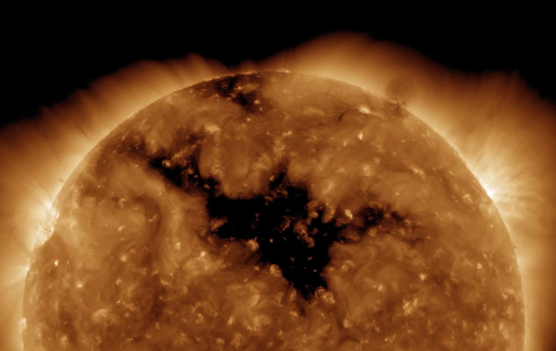 黑暗處為太陽冕洞 （圖：NASA）