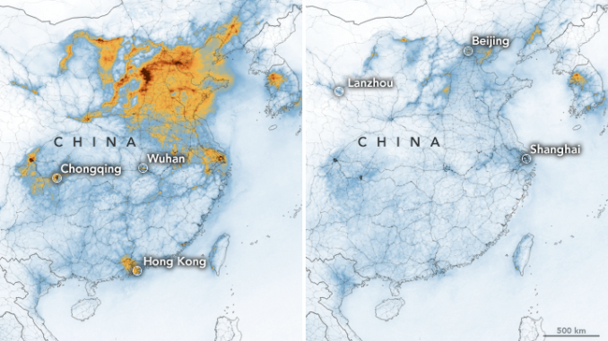 中國在二月份個離期間二氧化氮排放大幅降低